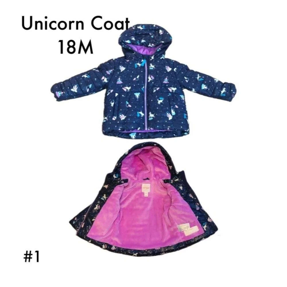 Cat & Jack Unicorn Puffer Lined Coat Toddler Size 18 months